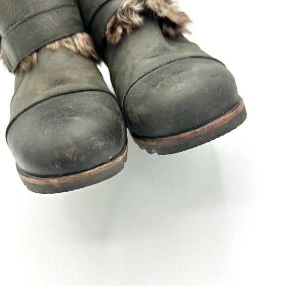 SOREL Joan Of Arctic Faux Fur Trim Wrap Strappy Wedge Convertible boots leather - Picture 4 of 11